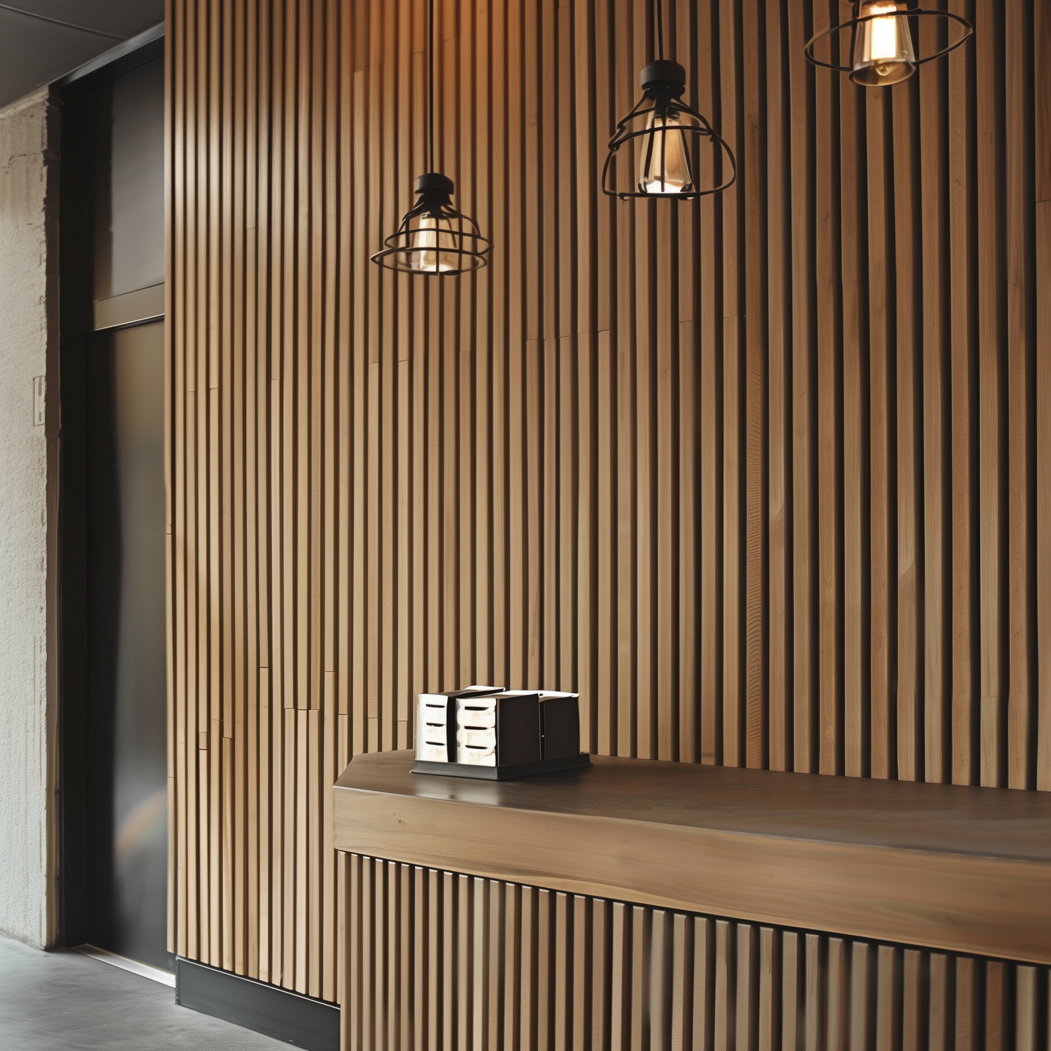 Wall with wood slats and lighting